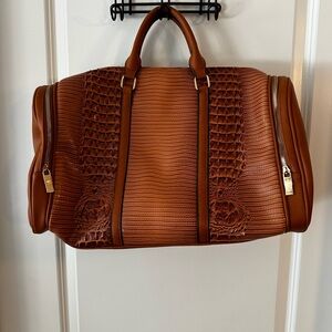 Brown Croc-Embossed Weekender Duffle Bag | Faux Leather Travel Bag